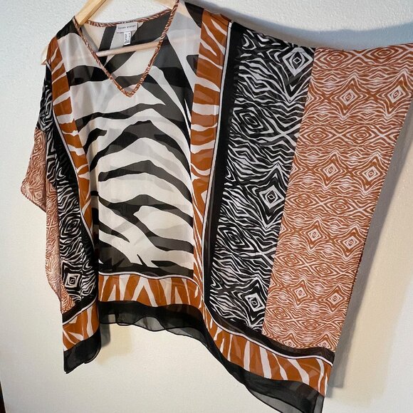Susan Graver Animal Print Chiffon Scarf Top Size M - Picture 2 of 6